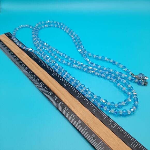 Vintage Baby Ice Blue Aurora Borealis Crystal Beaded Single Strand Necklace, 62" - Picture 6 of 10
